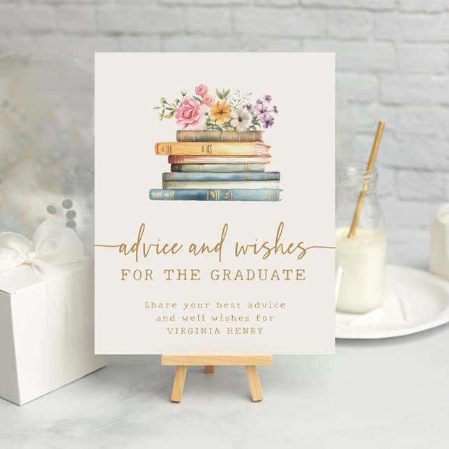 Póster Consejo De Libros Para Graduados (Floral Books Advice and Wishes For Graduate Poster by Painted Paperie
)