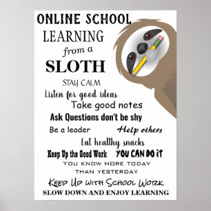 Póster Consejo de una Sloth para el aprendizaje en línea