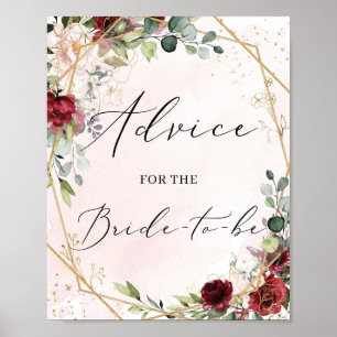 Póster Consejo floral de Borgoña para que la novia firme