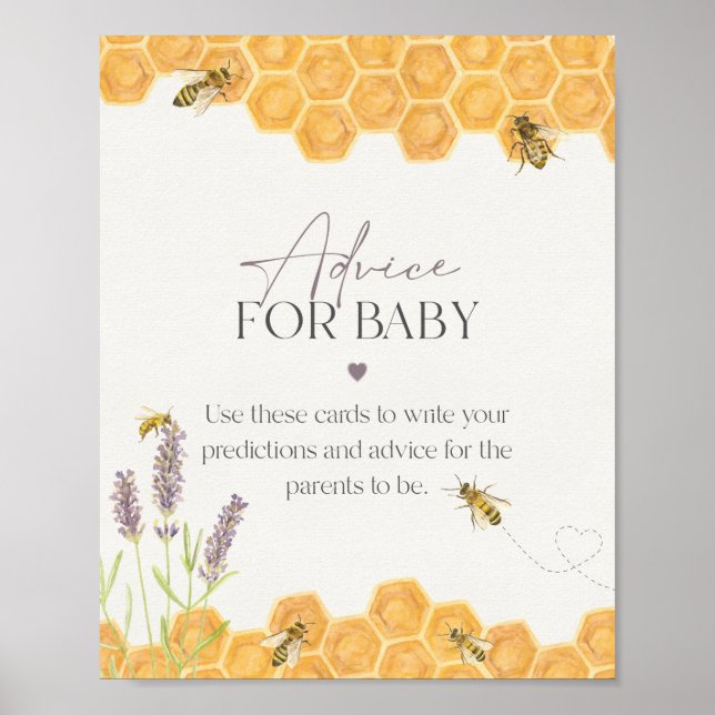 Póster consejo para la ducha de bebé de abeja miel para e (Frente)