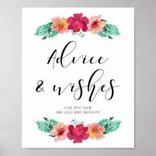 Póster Consejo y deseos para el diseño floral de los reci