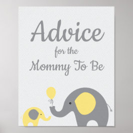 Póster Consejos de Baby Shower de elefante amarillo para