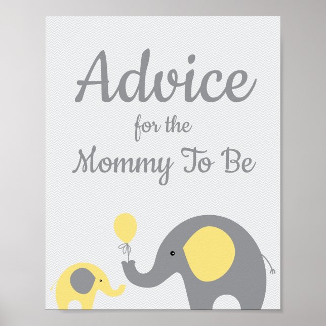 Póster Consejos de Baby Shower de elefante amarillo para  (Frente)
