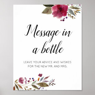 Póster Consejos de Boda en una Botella Burgundy Floral