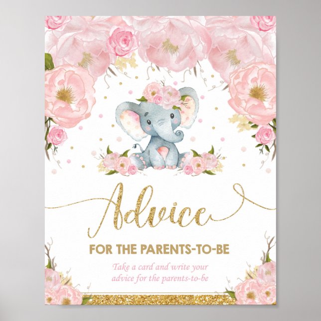 Póster Consejos de Chica de Elephant Baby Shower para los (Frente)