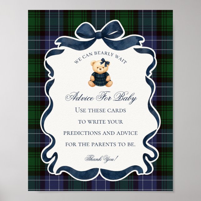 Póster Consejos de ducha de Preppy Coquette Bow Bear para (Frente)