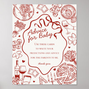 Póster Consejos de pasta italiana para baby shower para b