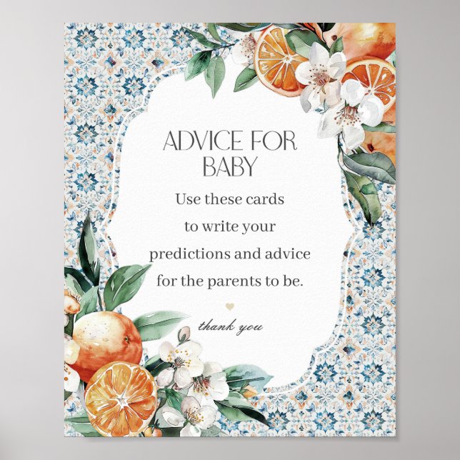 Póster Consejos italianos toscanos para bebés Baby Shower (Frente)
