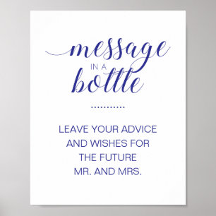 Póster Consejos para la boda en una botella de azul marin