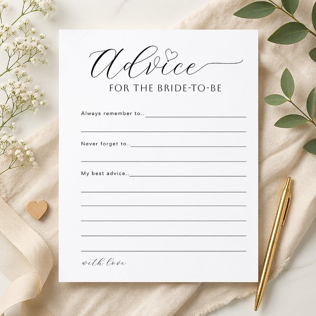 Póster Consejos para la Novia Juego Imprimible para la Fi (Bridal Shower Game Sheet)