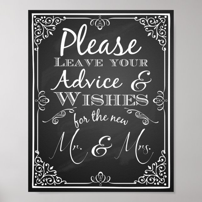 Póster Consejos para la señaligen de boda y buenos deseos (Frente)