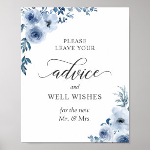 Póster Consejos y buenos deseos Rótulo Dusty Blue Floral
