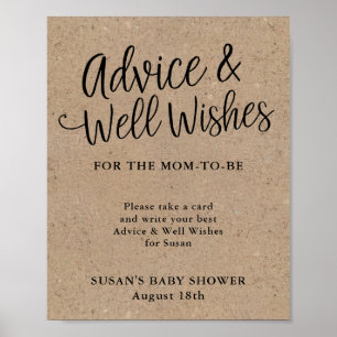 Póster Consejos y deseos de Baby Shower de Kraft Script r