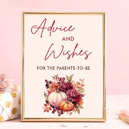 Póster Consejos y deseos de Baby Shower de la calabaza de