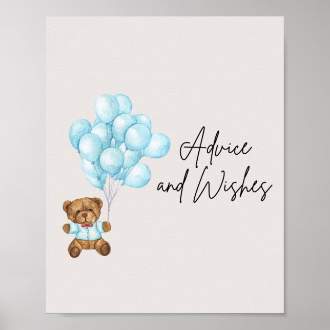 Póster Consejos y deseos de Baby Shower para bebe azul os (Frente)