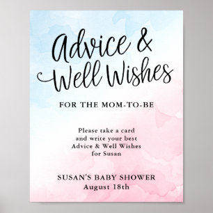 Póster Consejos y deseos de Baby Shower sobre guiones ros