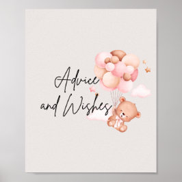 Póster Consejos y deseos de bebé rosado y globos