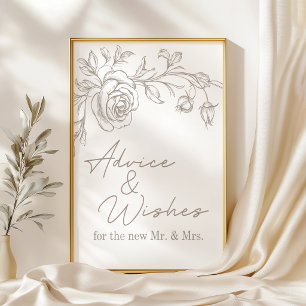 Póster Consejos y deseos de boda elegantes vintage sepia