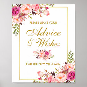 Póster Consejos y deseos del Boda Floral Pink Gold