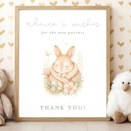 Póster Consejos y Deseos Padres Novatos Conejo Baby Showe