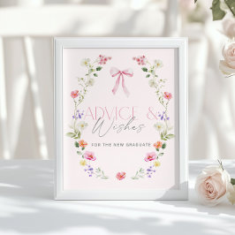 Póster Consejos y deseos para graduada con lazo rosa