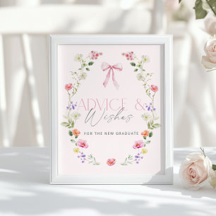Póster Consejos y deseos para graduada con lazo rosa