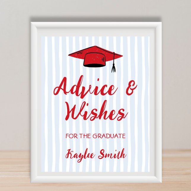 Póster Consejos Y Deseos Para Graduado 2025 Rojo Y Azul (Advice & Wishes For Graduate 2025 Red & Blue Poster)