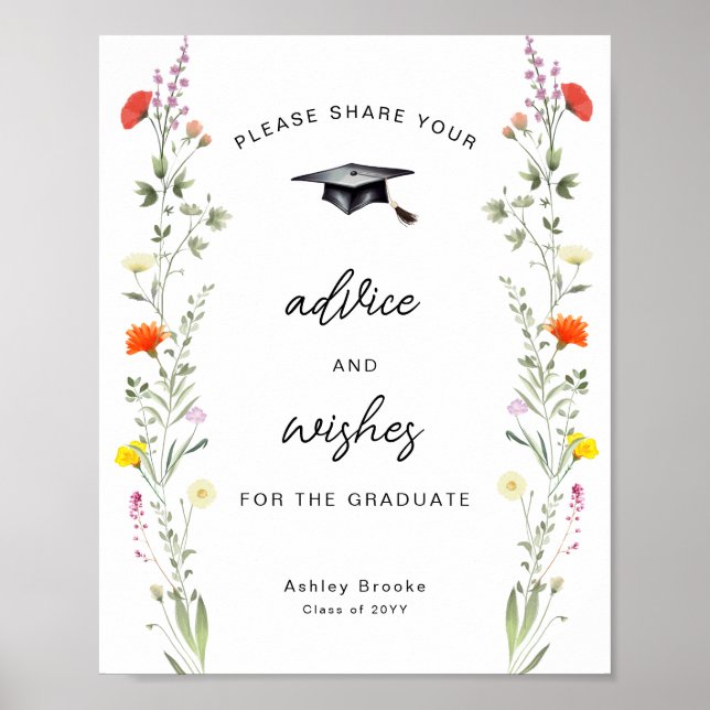 Póster Consejos y deseos para la flor silvestre graduada (Frente)