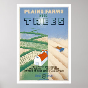 Póster Conservación de árboles de cultivo 1940 WPA