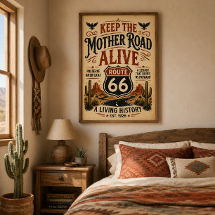 Póster Conservar la Ruta 66 Legado de la Madre Carretera