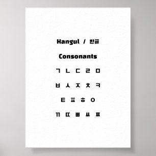 Póster Consonantes hangul/한 글 자 음