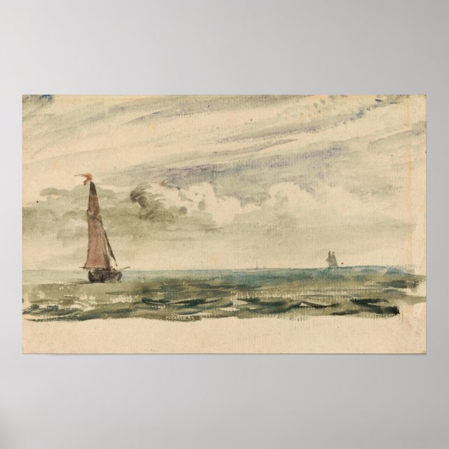 Póster Constable - Un paisaje marino con dos veleros (Frente)