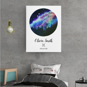 Póster Constelación azul regalo de Rótulo Gemini Horoscop