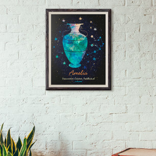 Póster Constelación de Acuario Zodiaco Galaxia Acuarela