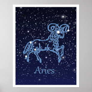 Póster Constelación de Aries y Rótulo Zodiaco con estrell