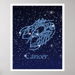 Póster Constelación de cáncer y Rótulo zodiaco con estrel