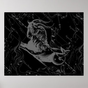 Póster Constelación de Capricornio Hevelius 1690 en negro