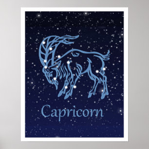 Póster Constelación de Capricornio y signo zodiacal con e