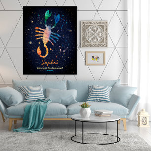 Póster Constelación de Escorpio Zodiaco Galaxia Acuarela