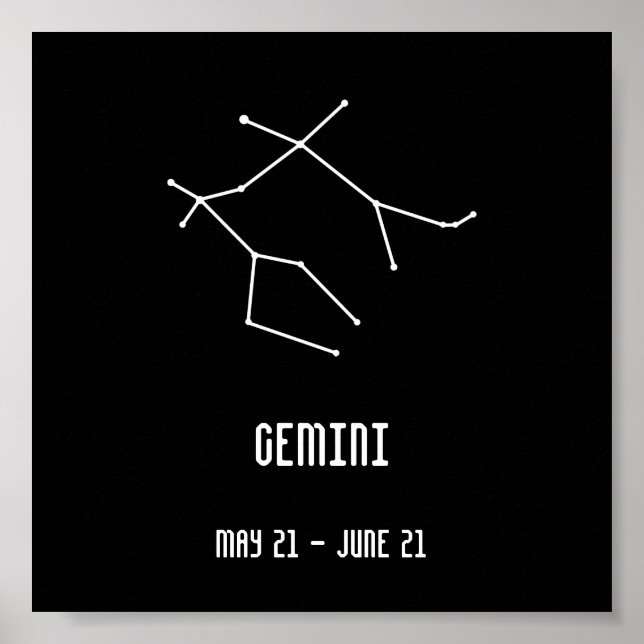 Póster Constelación de Géminis en blanco y negro (Frente)