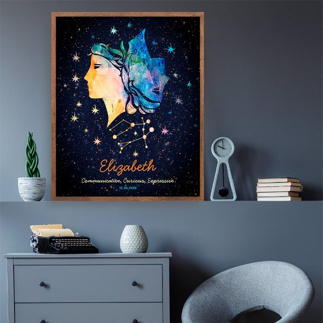 Póster Constelación de Géminis Zodiaco Acuarela Estrella  (Subido por el creador)