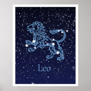 Póster Constelación de León y Rótulo Zodiaco con estrella