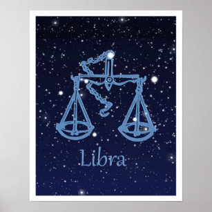 Póster Constelación de Libra y Rótulo Zodiaco con estrell