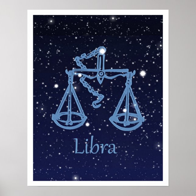Póster Constelación de Libra y Rótulo Zodiaco con estrell (Frente)