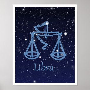 Póster Constelación de Libra y signo zodiacal con estrell