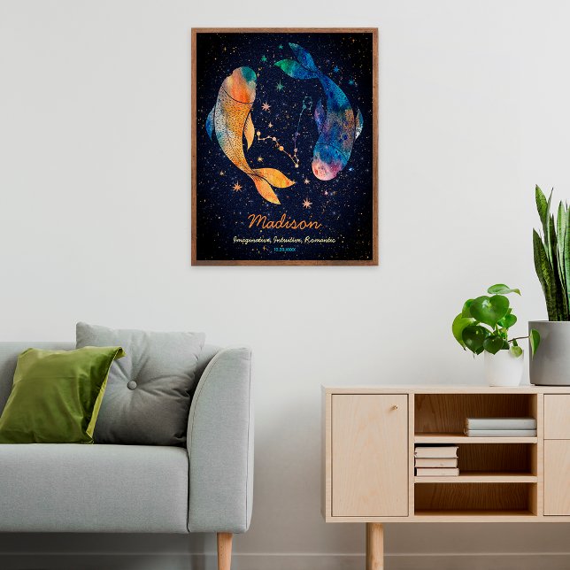 Póster Constelación de Piscis Zodiaco Acuarela Estrellas  (Subido por el creador)