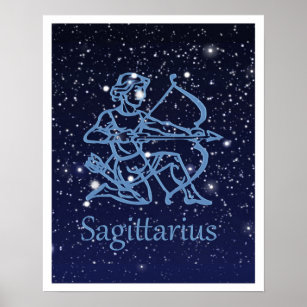 Póster Constelación de Sagittarius y Rótulo de Zodiac con