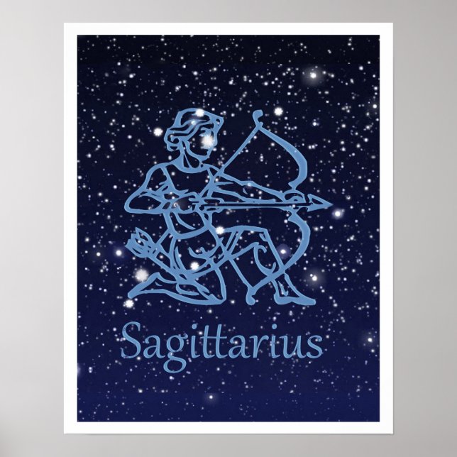 Póster Constelación de Sagittarius y Rótulo de Zodiac con (Frente)
