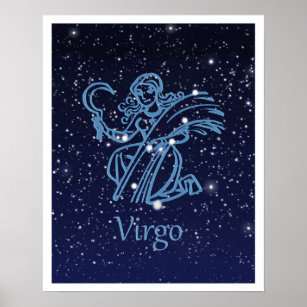 Póster Constelación de Virgo y Rótulo Zodiaco con estrell