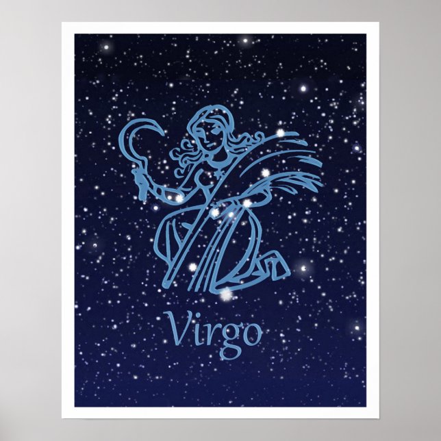 Póster Constelación de Virgo y Rótulo Zodiaco con estrell (Frente)